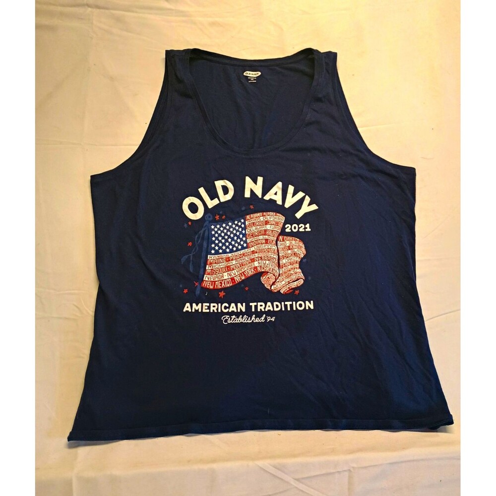 Old Navy Women's 2XL Blue Graphic Scoop Neck Sleeveless Pullover Tank Top